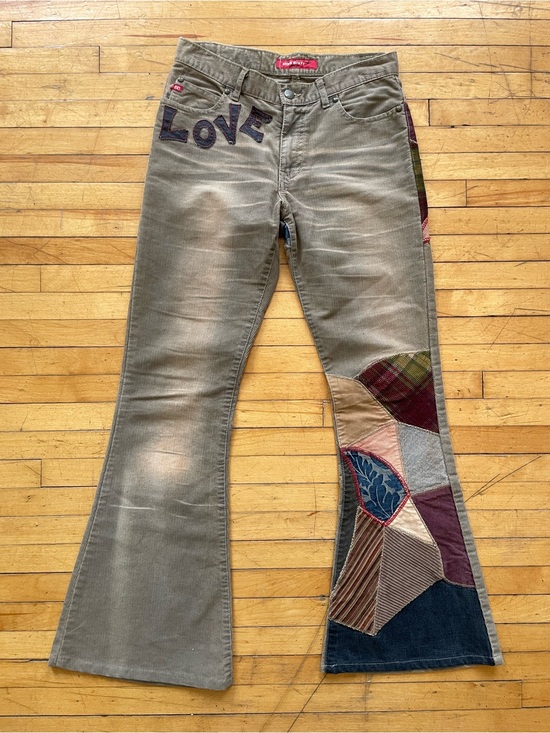 Miss Sixty Denim - Y2K Miss Sixty Vintage Patchwork Love Flare Corduroy Jeans 26 Euro Hippy
